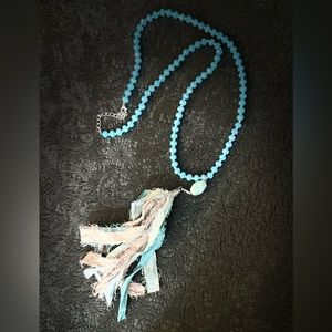 Turquoise beaded tassel necklace